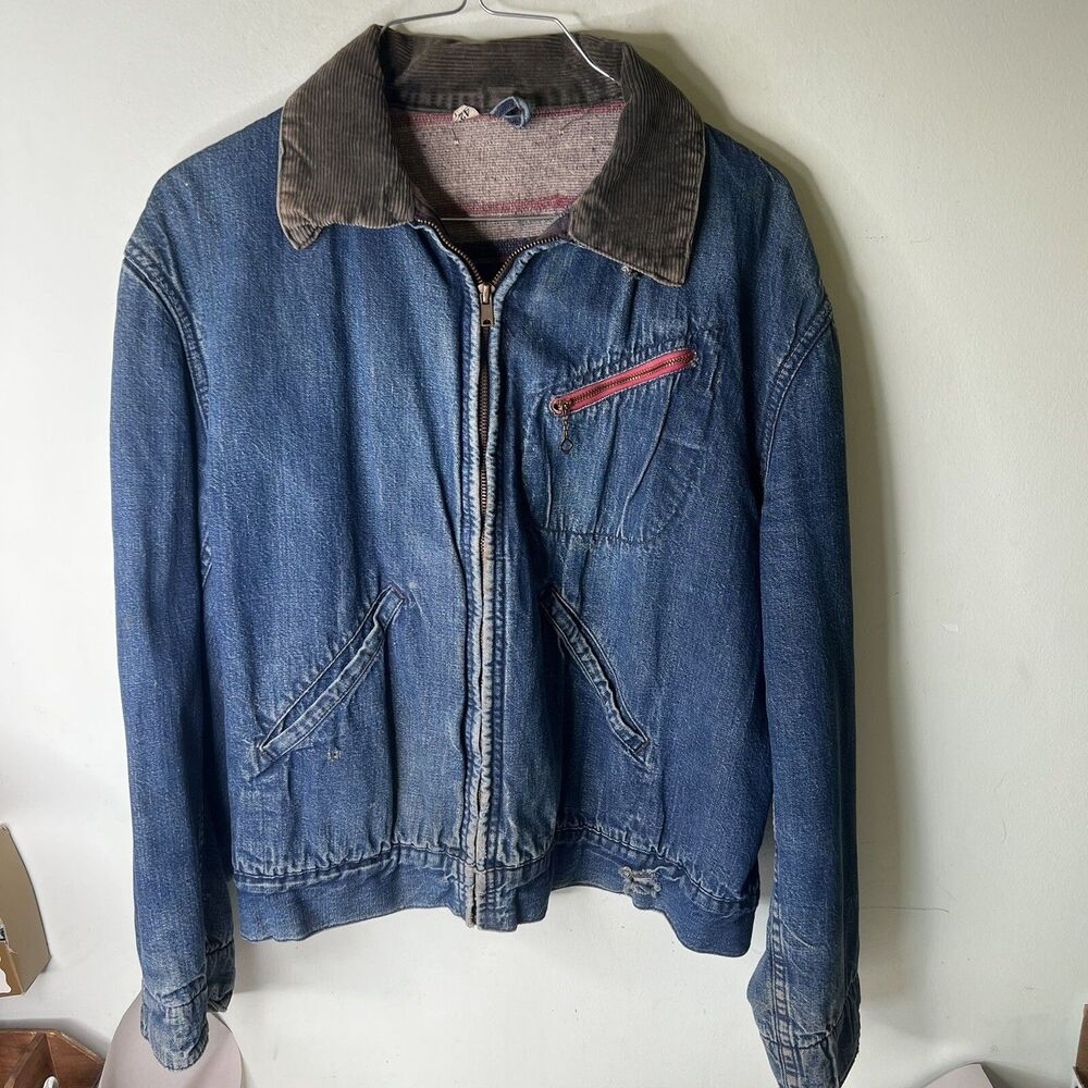 VTG Hercules Denim Wool Flannel Lined Zip Jacket Size 42 50's-60's
